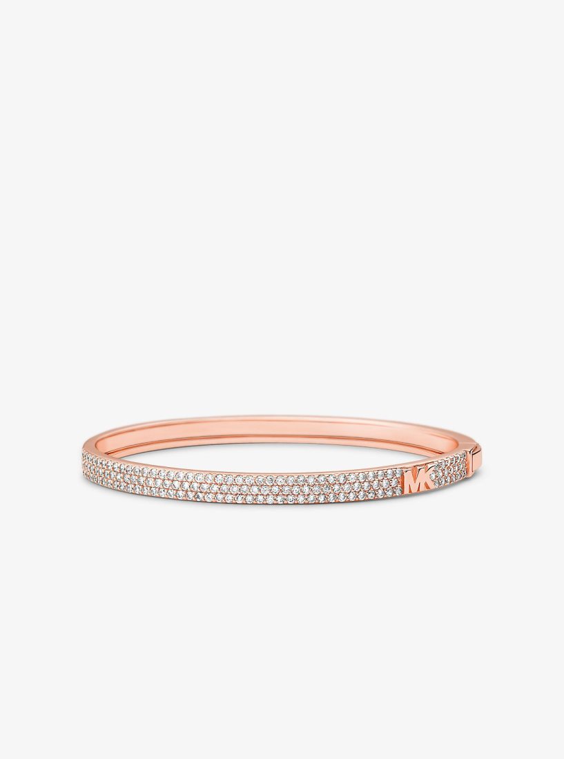 Bracelets Michael Kors Precious Metal-Plated Sterling Silver Pave Logo Bangle Femme Rose Doré | 8317DYFRQ