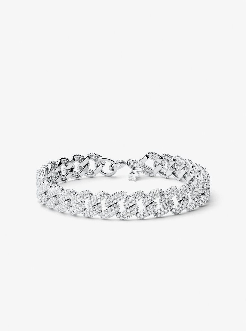 Bracelets Michael Kors Precious Metal-Plated Sterling Silver Pave Curb Link Bracelet Femme Argent | 8470QWCLR