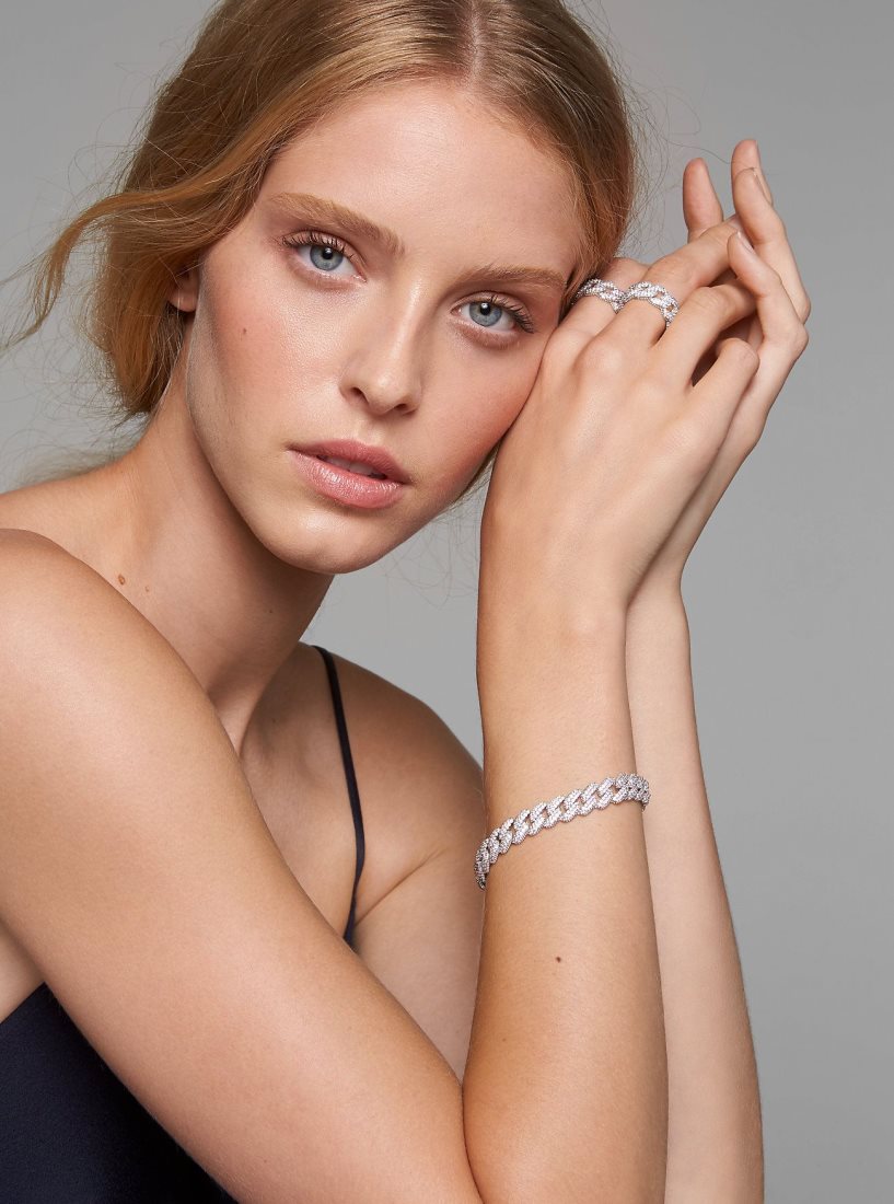 Bracelets Michael Kors Precious Metal-Plated Sterling Silver Pave Curb Link Bracelet Femme Argent | 8470QWCLR
