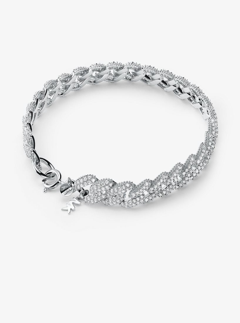 Bracelets Michael Kors Precious Metal-Plated Sterling Silver Pave Curb Link Bracelet Femme Argent | 8470QWCLR