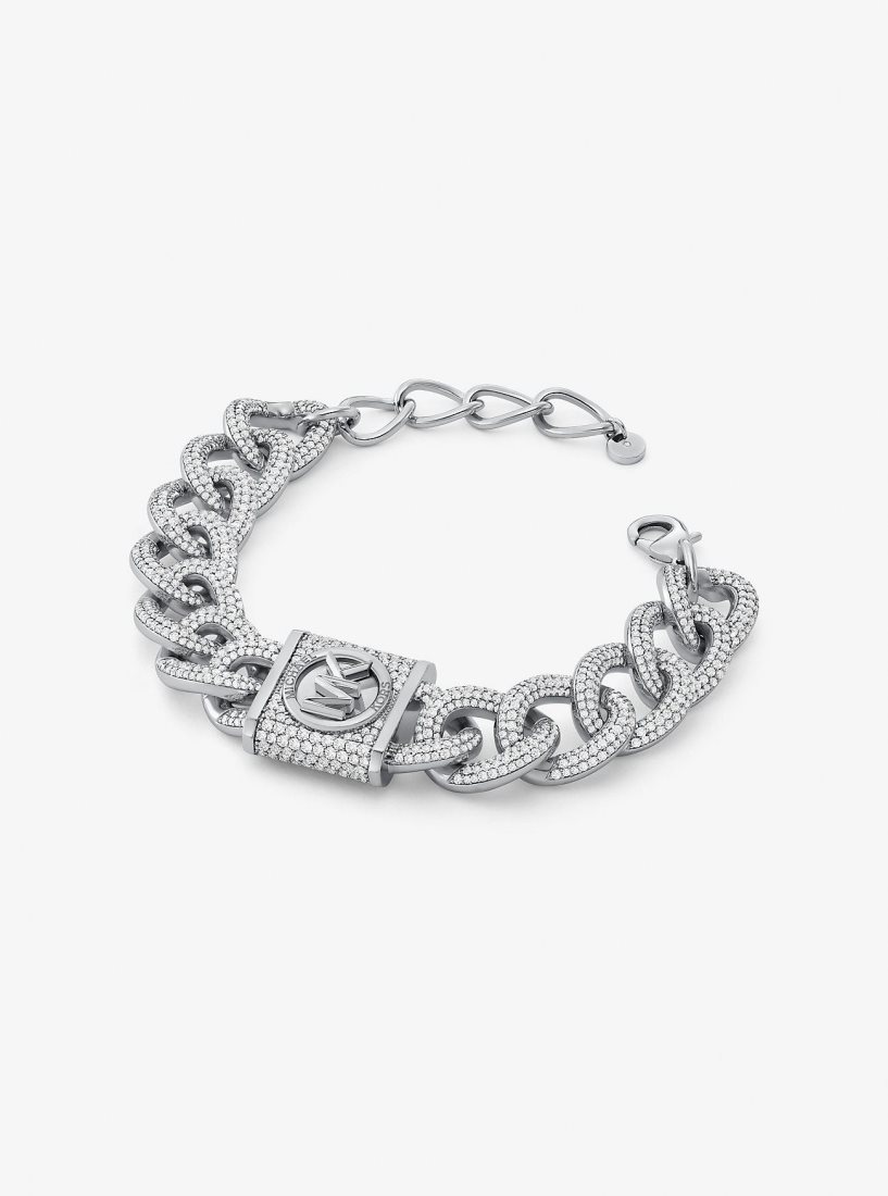 Bracelets Michael Kors Precious Metal-Plated Brass Pave Lock Curb Link Bracelet Femme Argent | 9058NFXGY