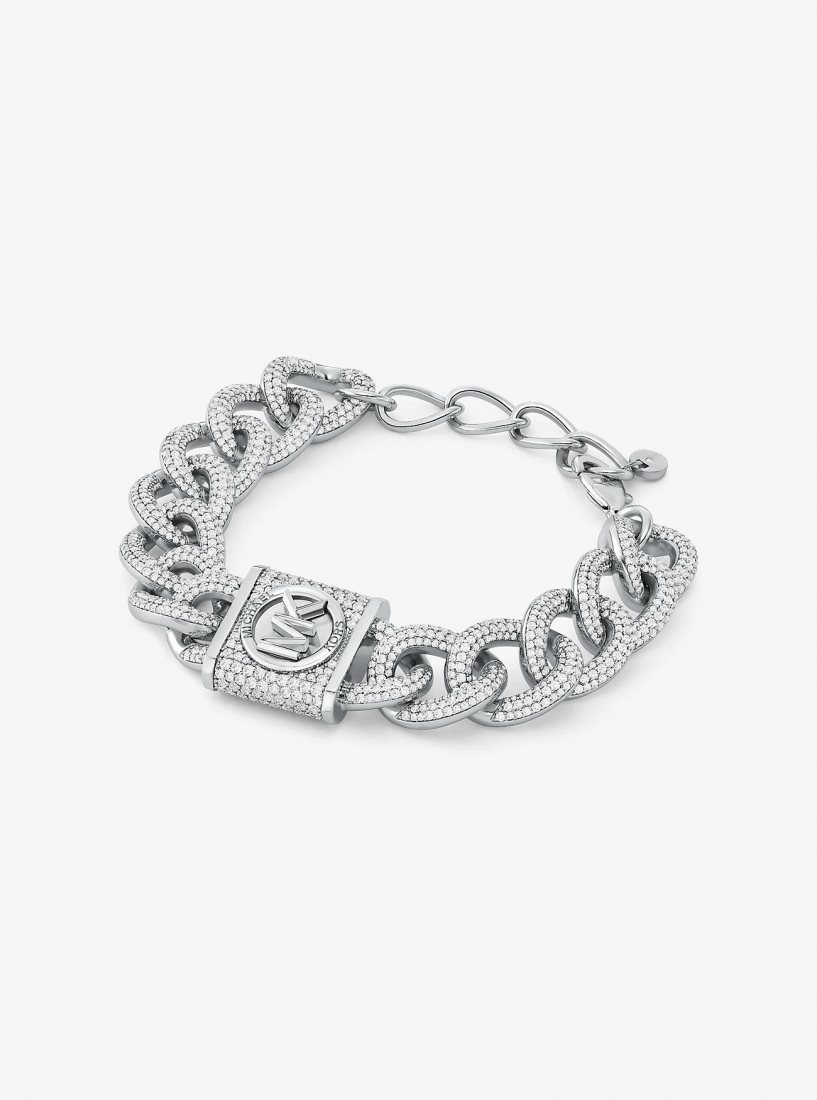 Bracelets Michael Kors Precious Metal-Plated Brass Pave Lock Curb Link Bracelet Femme Argent | 9058NFXGY