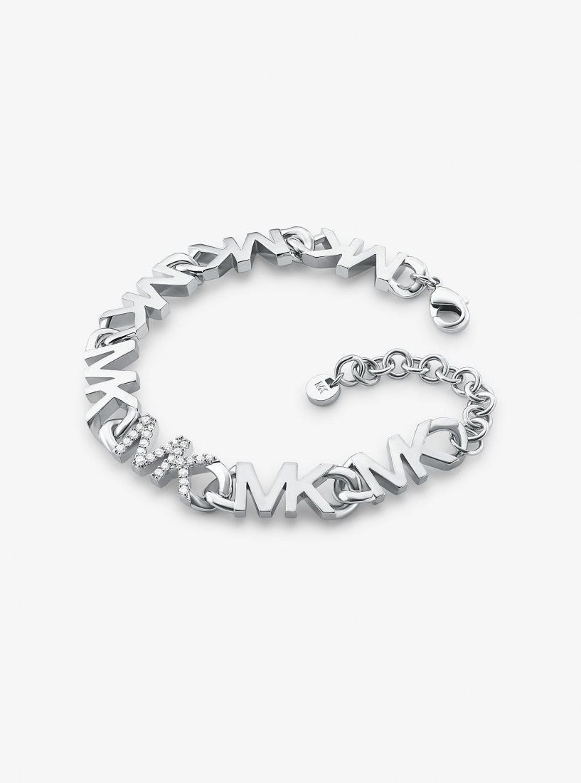 Bracelets Michael Kors Precious Metal-Plated Brass Pave Logo Chain Bracelet Femme Argent | 0857LBQDY