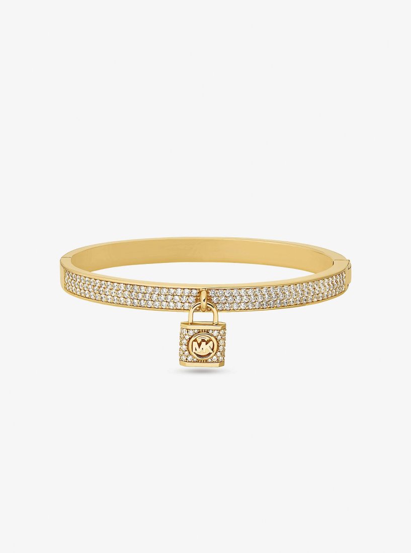 Bracelets Michael Kors Precious Metal-Plated Brass Pave Lock Bangle Femme Doré | 2543EHMOP