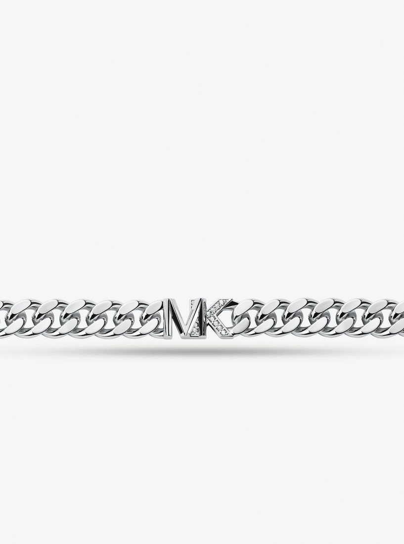 Bracelets Michael Kors Precious Metal-Plated Brass Pave Logo Curb Link Bracelet Femme Argent | 3086PZGUS