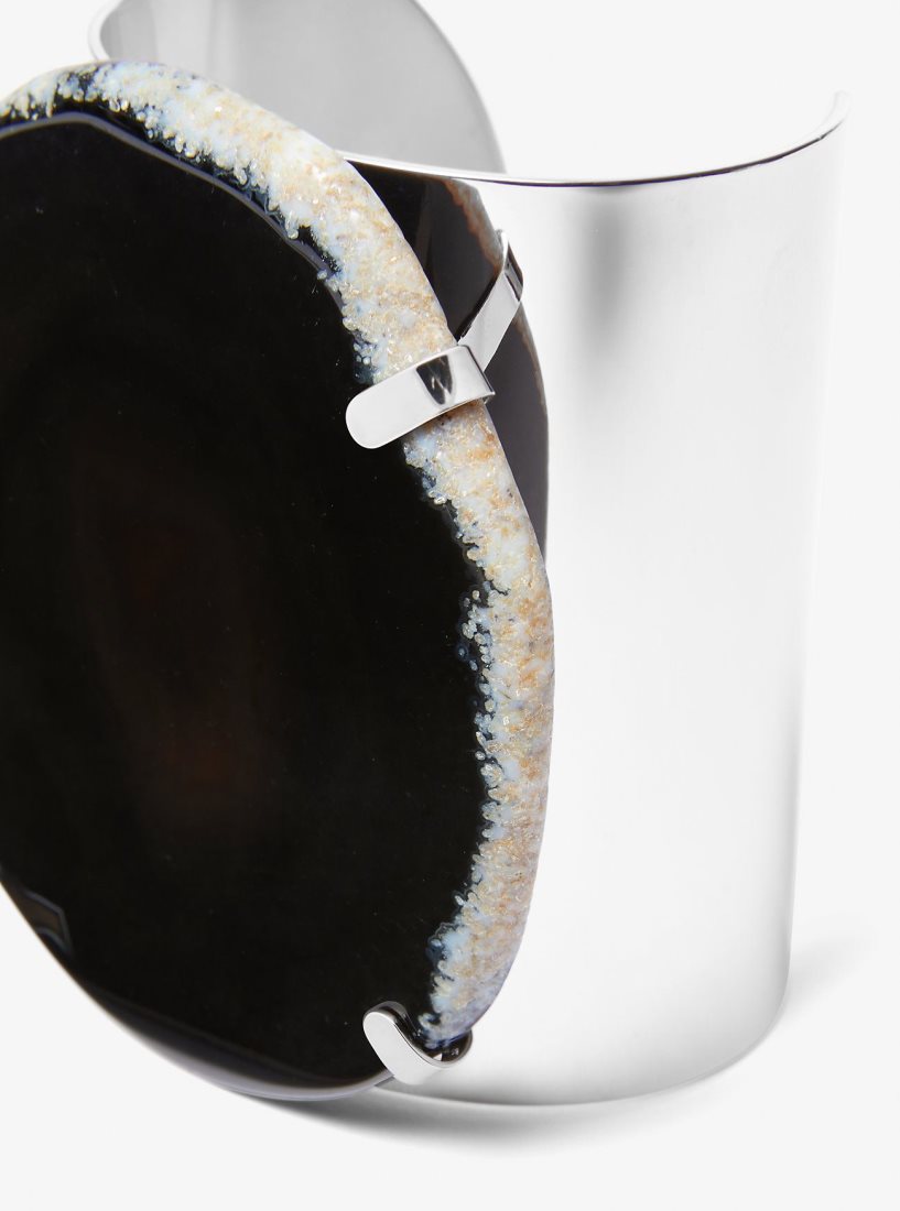 Bracelets Michael Kors Precious Metal-Plated Brass and Agate Cuff Femme Noir Argent | 4279XBIRM
