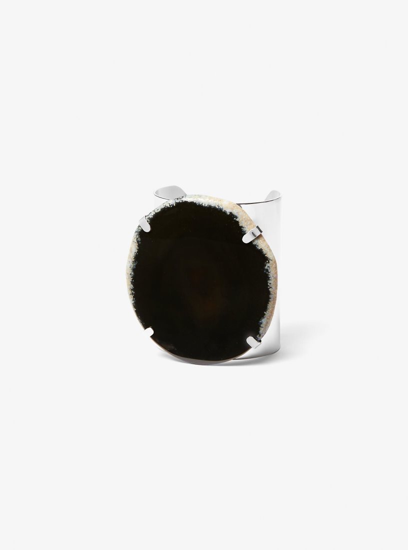 Bracelets Michael Kors Precious Metal-Plated Brass and Agate Cuff Femme Noir Argent | 4279XBIRM