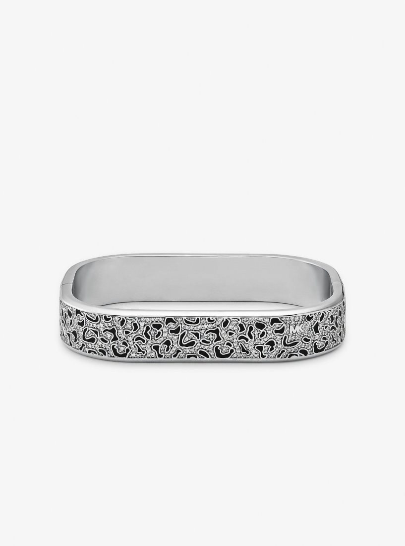 Bracelets Michael Kors Precious Metal-Plated Brass and Enamel Leopard Pave Bangle Femme Argent | 5736VOCLY