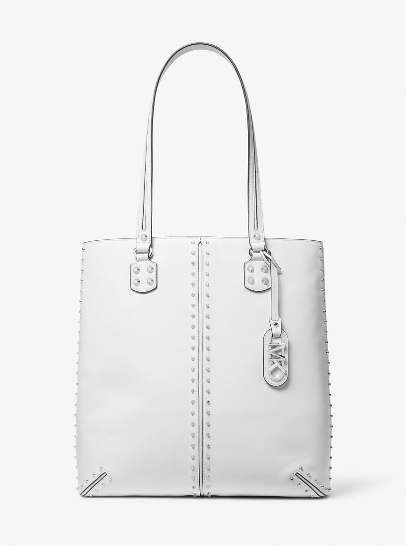 Cabas Michael Kors Astor Large Studded Leather Tote Bag Femme Blanche | 2713XLEBD
