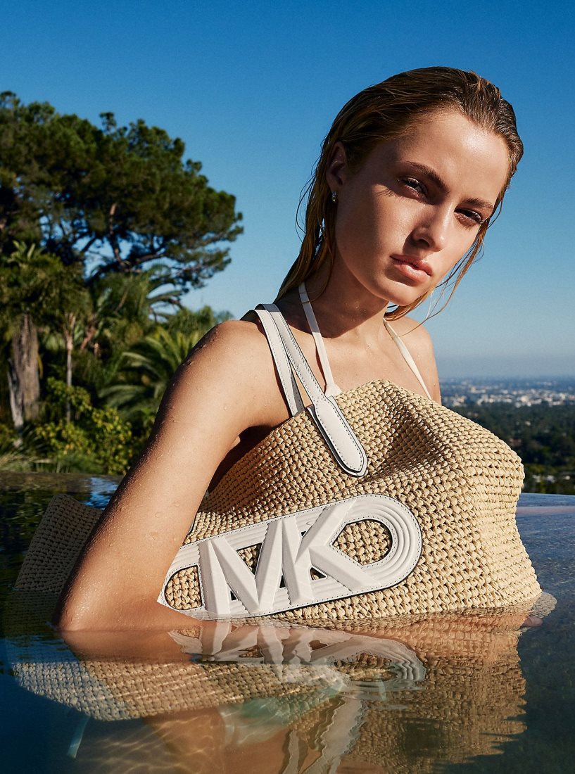 Cabas Michael Kors Eliza Extra-Large Empire Logo Straw Tote Bag Femme Nat/Opticwht | 6078JCYRU
