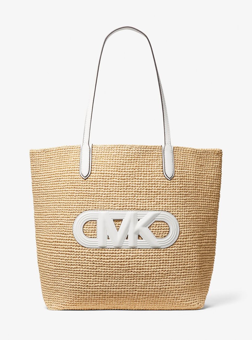 Cabas Michael Kors Eliza Extra-Large Empire Logo Straw Tote Bag Femme Nat/Opticwht | 6078JCYRU