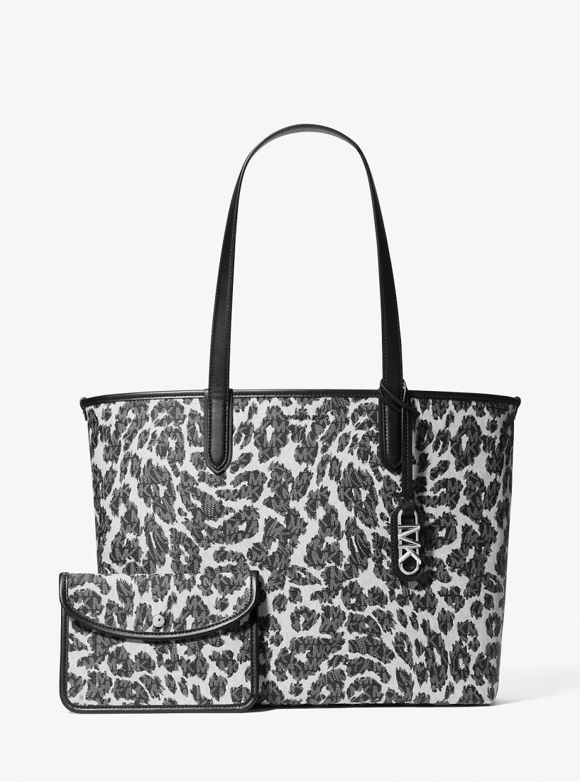 Cabas Michael Kors Eliza Extra-Large Leopard Logo Tote Bag Femme Noir | 5248FELCQ