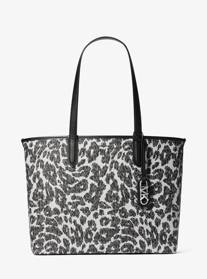 Cabas Michael Kors Eliza Extra-Large Leopard Logo Tote Bag Femme Noir | 5248FELCQ