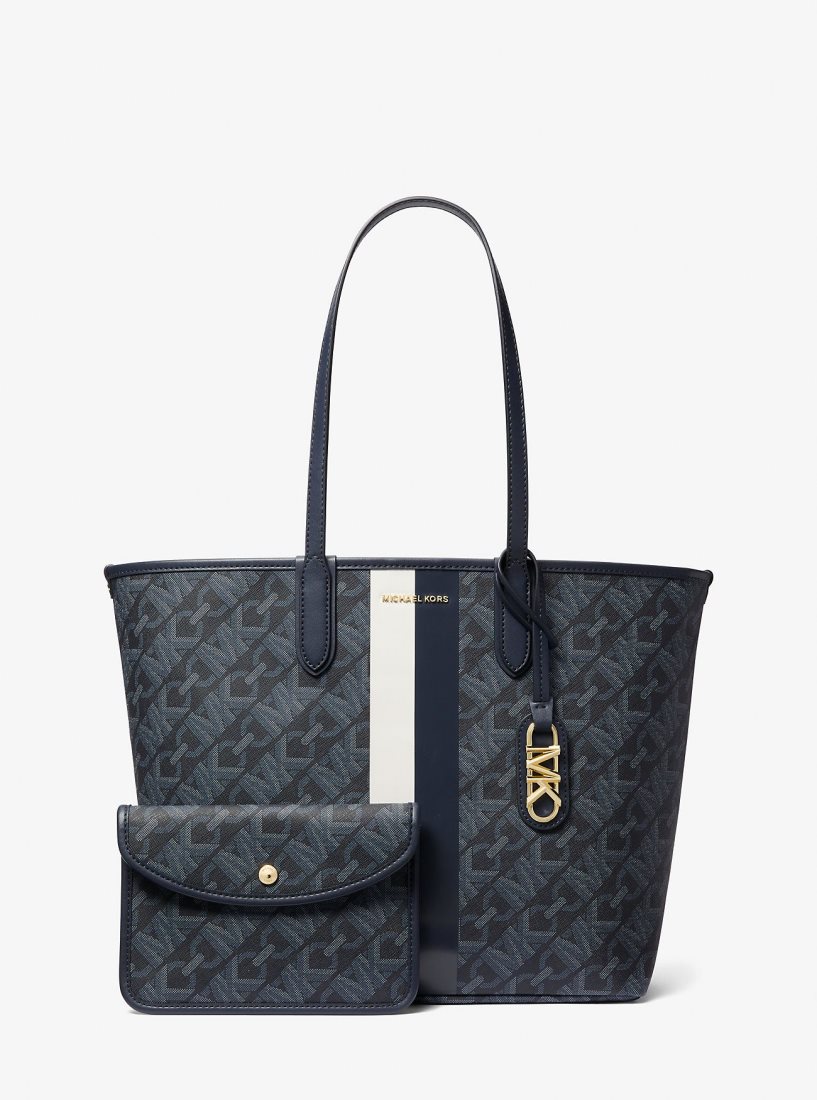 Cabas Michael Kors Eliza Large Empire Signature Logo Stripe Tote Bag Femme Admrl/Plblue | 9043HFICV