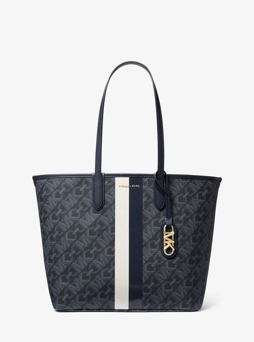 Cabas Michael Kors Eliza Large Empire Signature Logo Stripe Tote Bag Femme Admrl/Plblue | 9043HFICV