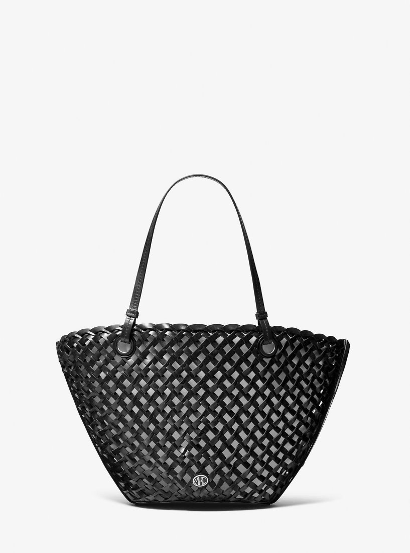 Cabas Michael Kors Isabella Medium Hand-Woven Leather Tote Bag Femme Noir | 8345ATRXE