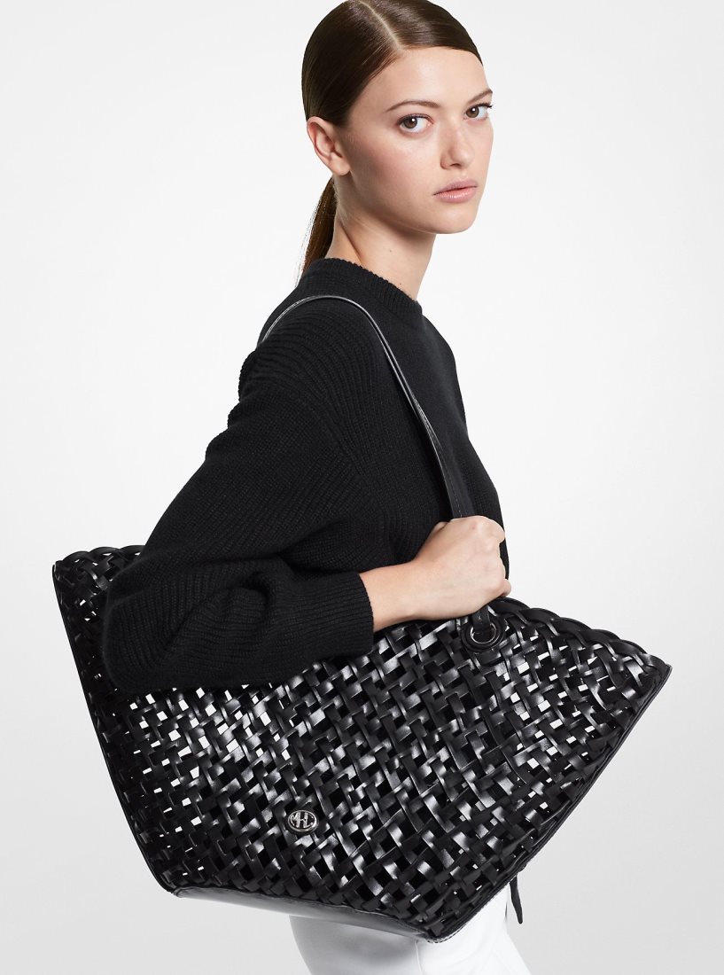Cabas Michael Kors Isabella Medium Hand-Woven Leather Tote Bag Femme Noir | 8345ATRXE