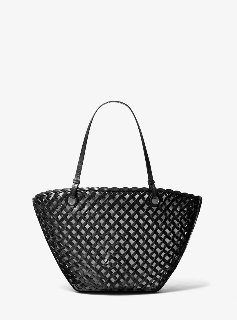 Cabas Michael Kors Isabella Medium Hand-Woven Leather Tote Bag Femme Noir | 8345ATRXE