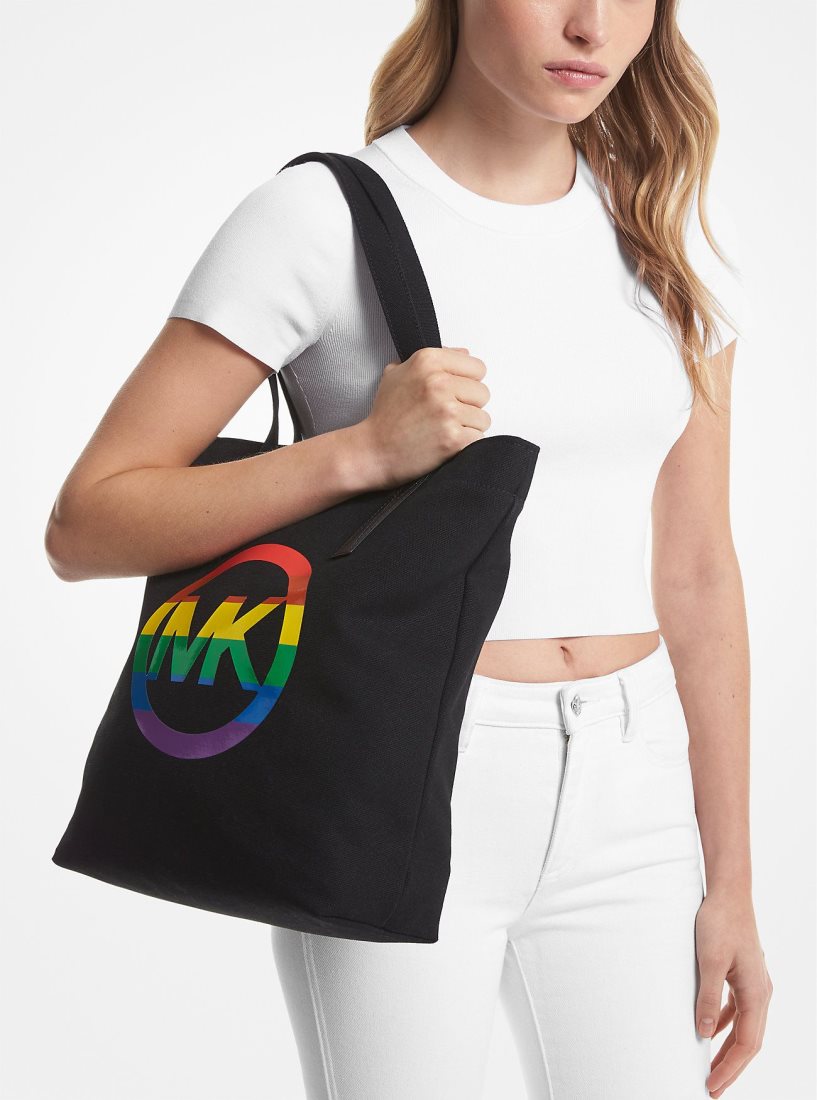 Cabas Michael Kors PRIDE Rainbow Logo Cotton Tote Bag Femme Noir | 3286MWZSG
