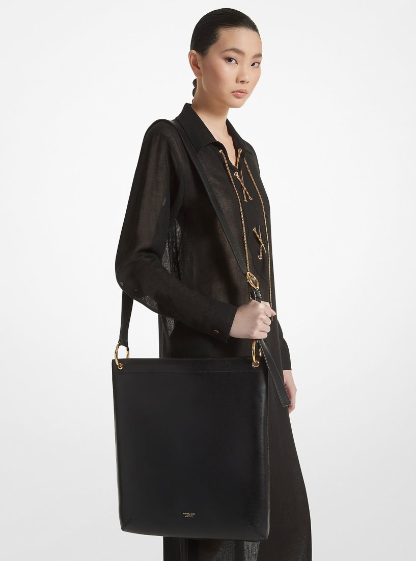 Cabas Michael Kors Tate Large Leather Messenger Bag Femme Noir | 0573XNWBG