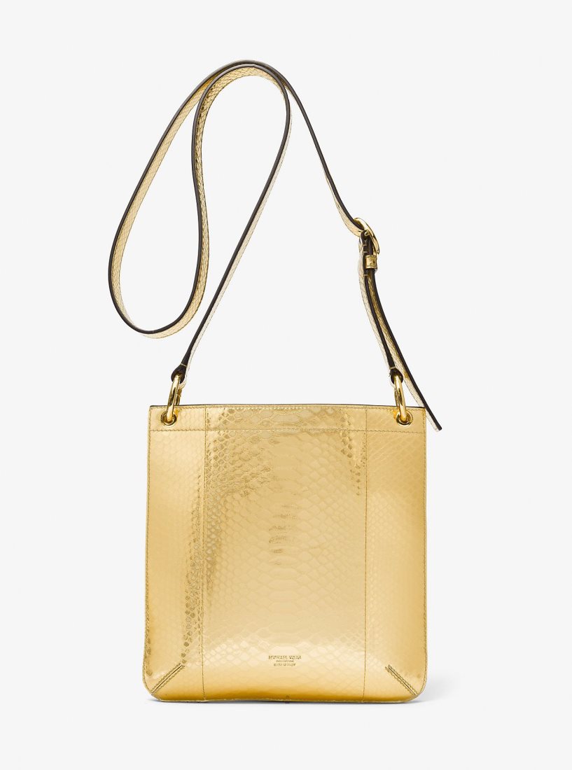 Cabas Michael Kors Tate Small Metallic Python Embossed Leather Crossbody Bag Femme Doré | 3427QRVFZ