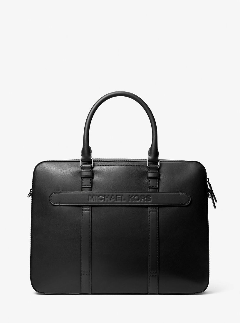Cabas Michael Kors Varick Large Leather Briefcase Homme Noir | 0526YIFAB