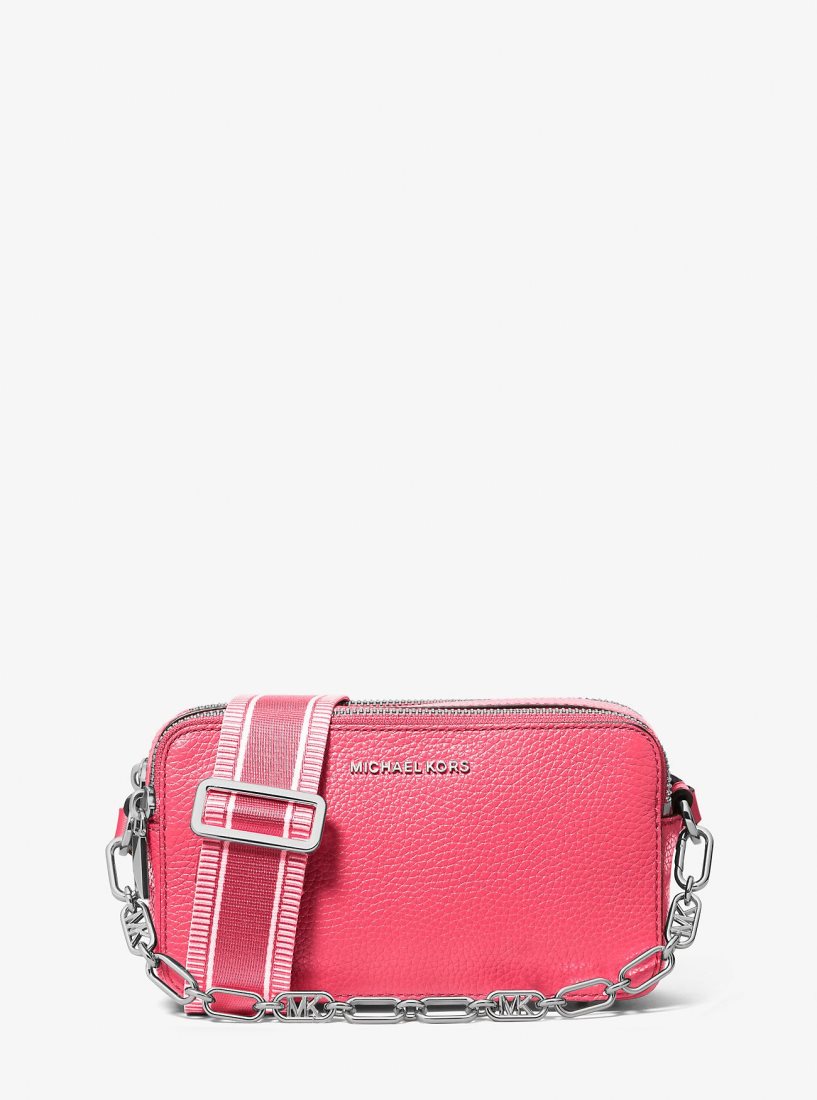 Camera Bag Michael Kors Jet Set Small Pebbled Leather Double-Zip Camera Bag Femme Rose | 9825RHXLY