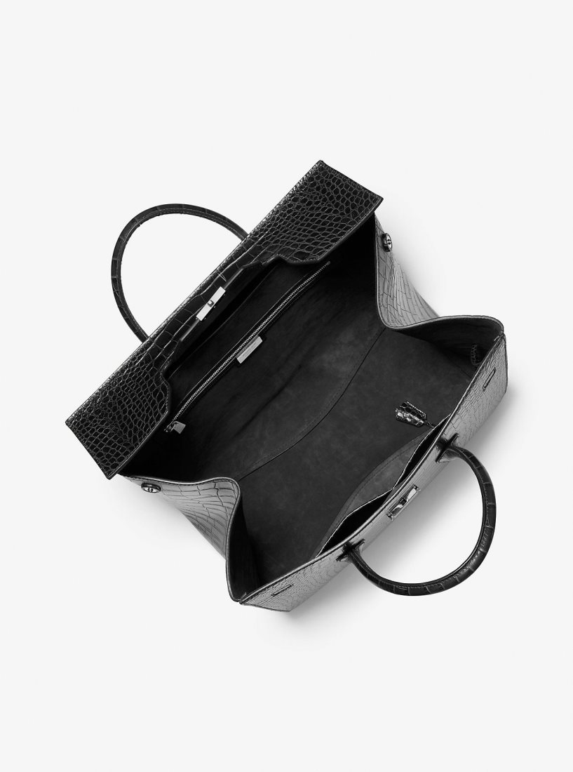 Cartable Michael Kors Campbell Crocodile Embossed Leather Weekender Bag Femme Noir | 4092KSDPA