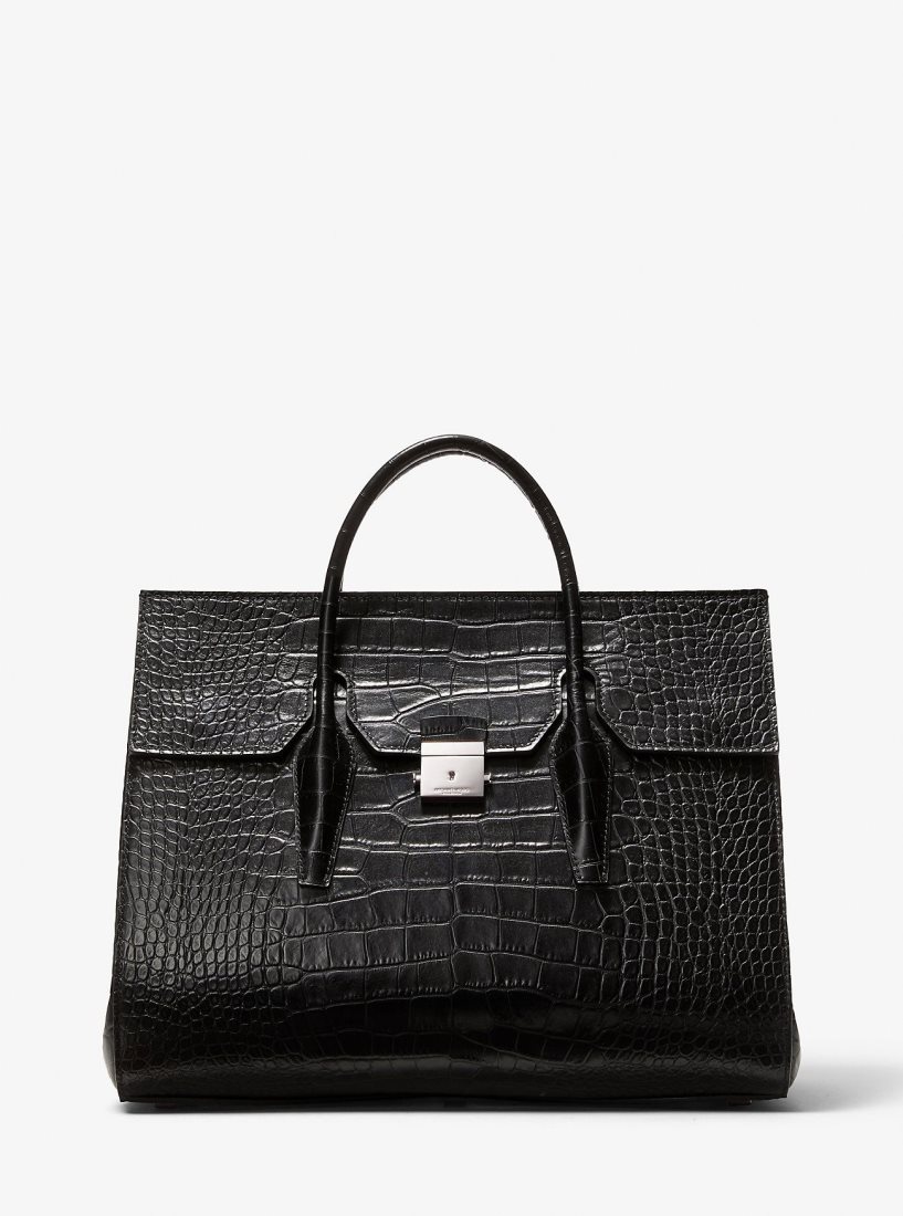 Cartable Michael Kors Campbell Crocodile Embossed Leather Weekender Bag Femme Noir | 4092KSDPA