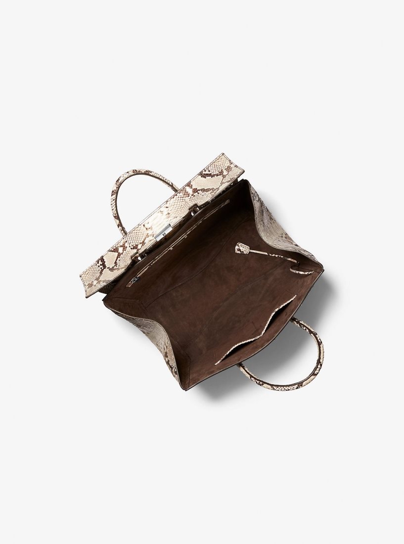 Cartable Michael Kors Campbell Large Python Embossed Leather Weekender Bag Femme Beige | 8961ZXOJT
