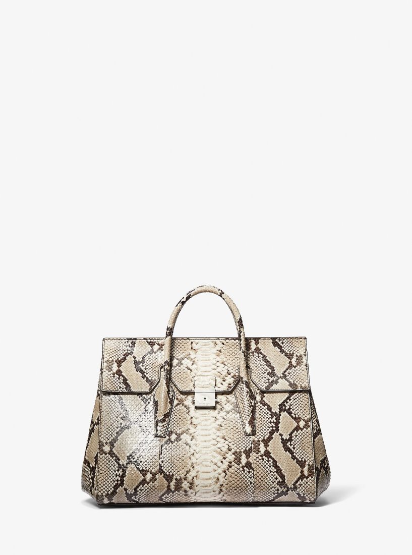 Cartable Michael Kors Campbell Large Python Embossed Leather Weekender Bag Femme Beige | 8961ZXOJT