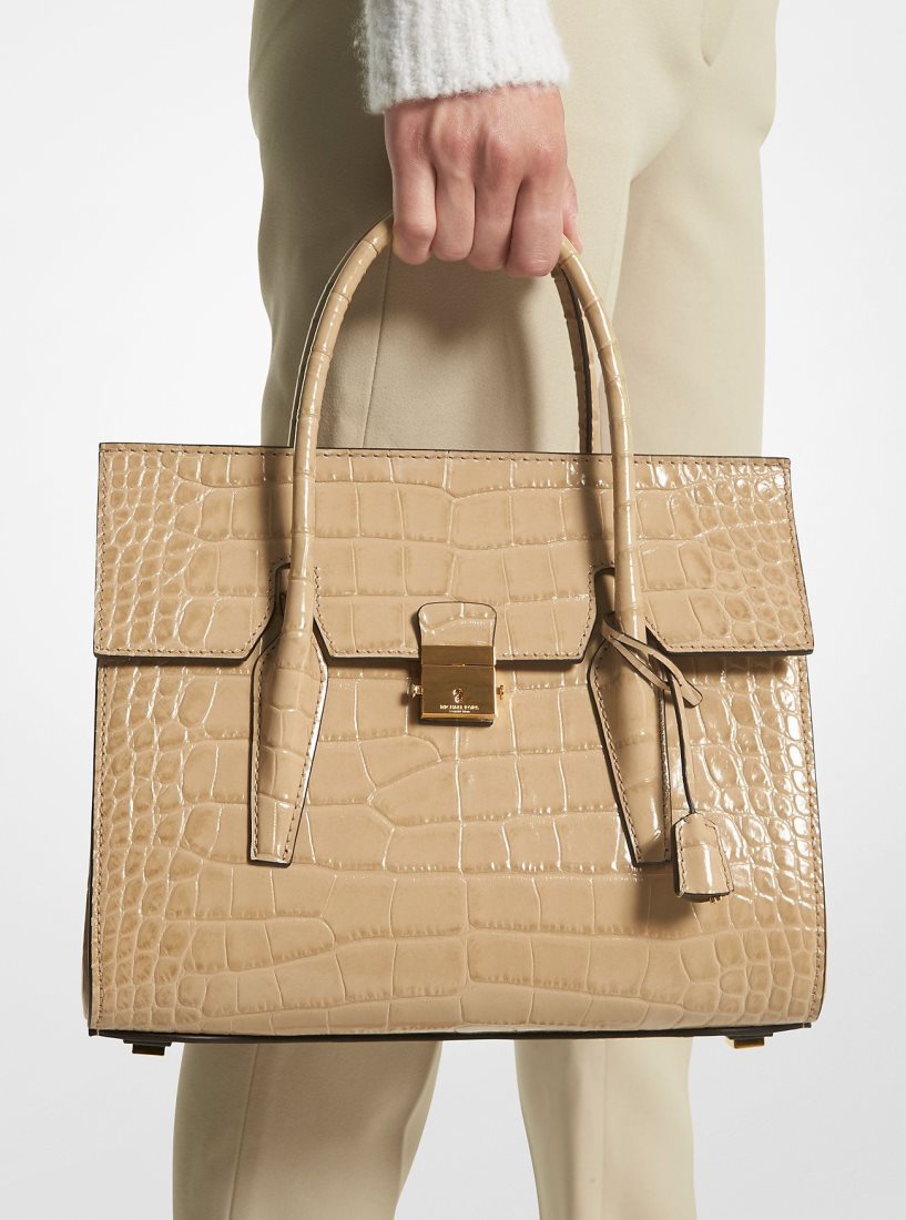 Cartable Michael Kors Campbell Medium Crocodile Embossed Leather Satchel Femme Dune | 6890SFKEJ