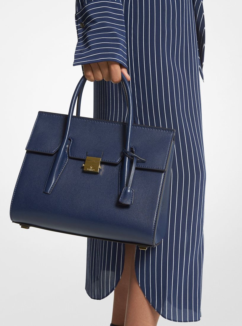 Cartable Michael Kors Campbell Medium Leather Satchel Femme Bleu Marine | 7413NICBK