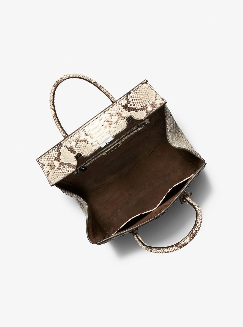 Cartable Michael Kors Campbell Medium Python Embossed Leather Satchel Femme Beige | 5684RWFIZ