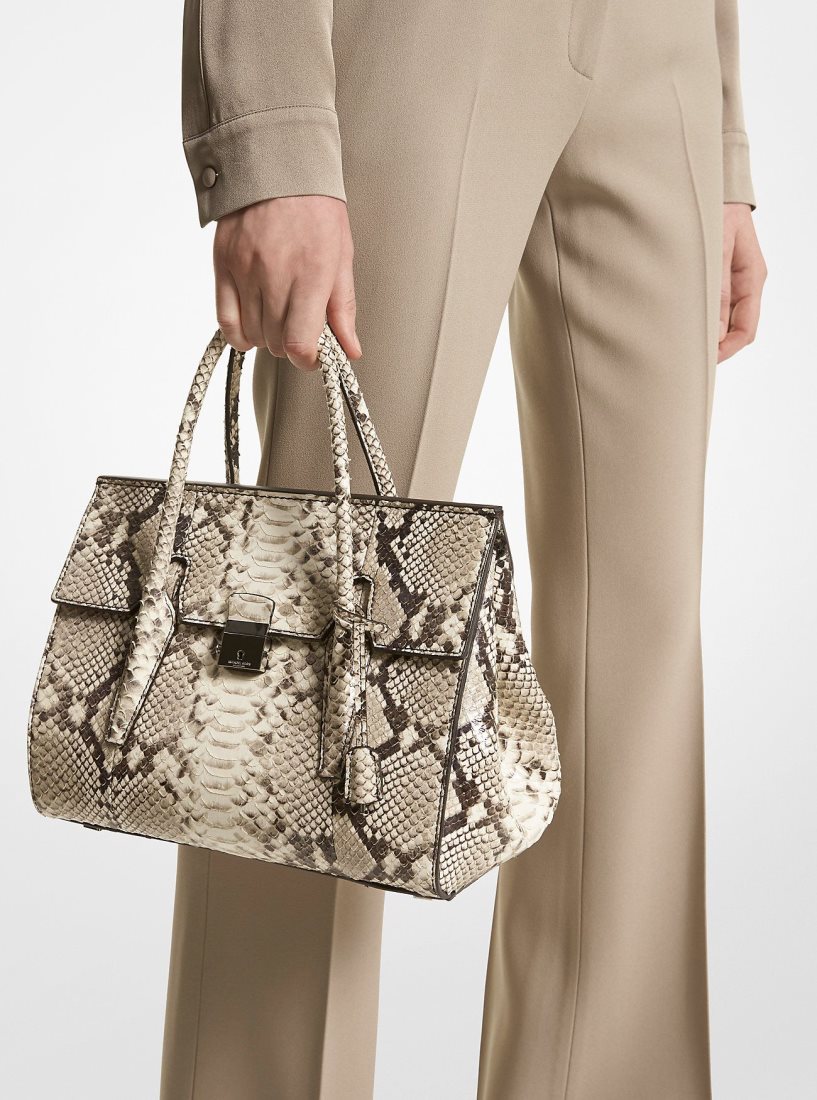 Cartable Michael Kors Campbell Medium Python Embossed Leather Satchel Femme Beige | 5684RWFIZ