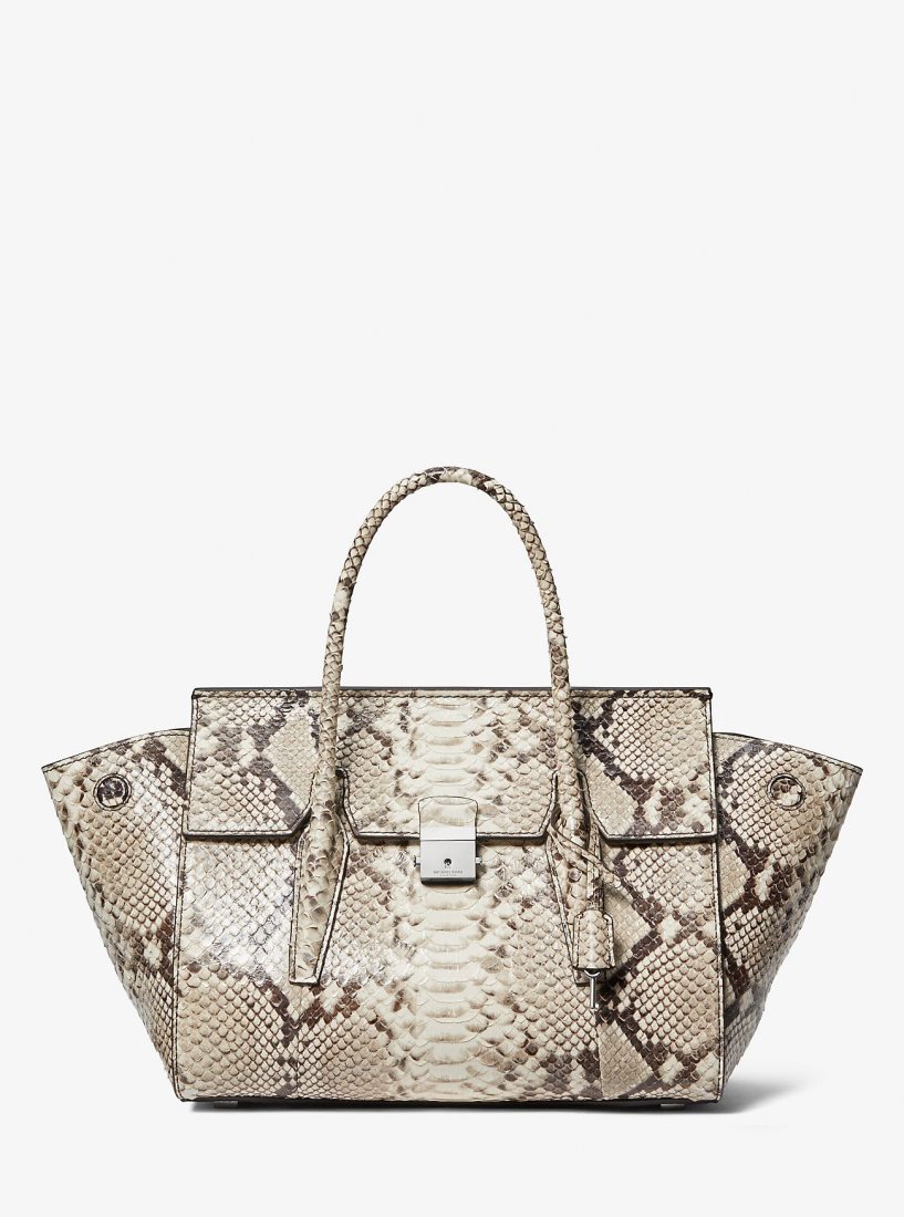 Cartable Michael Kors Campbell Medium Python Embossed Leather Satchel Femme Beige | 5684RWFIZ