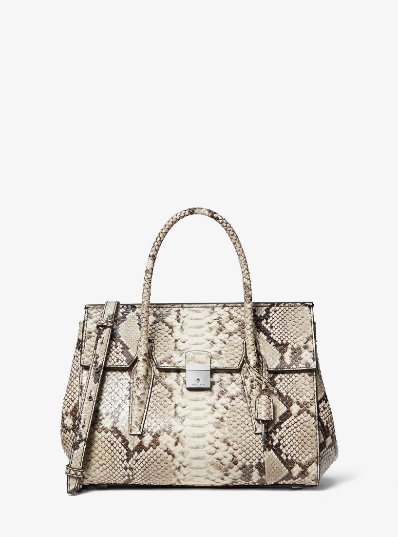 Cartable Michael Kors Campbell Medium Python Embossed Leather Satchel Femme Beige | 5684RWFIZ