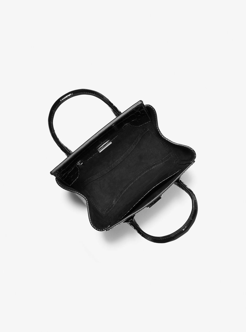 Cartable Michael Kors Campbell Mini Crocodile Embossed Leather Satchel Femme Noir | 8054CLPGI
