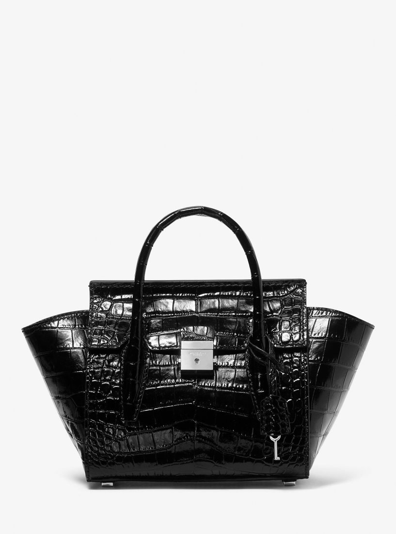 Cartable Michael Kors Campbell Mini Crocodile Embossed Leather Satchel Femme Noir | 8054CLPGI