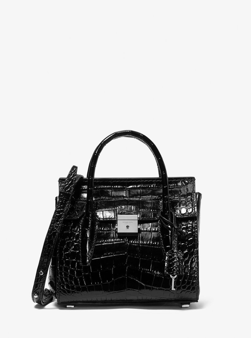 Cartable Michael Kors Campbell Mini Crocodile Embossed Leather Satchel Femme Noir | 8054CLPGI