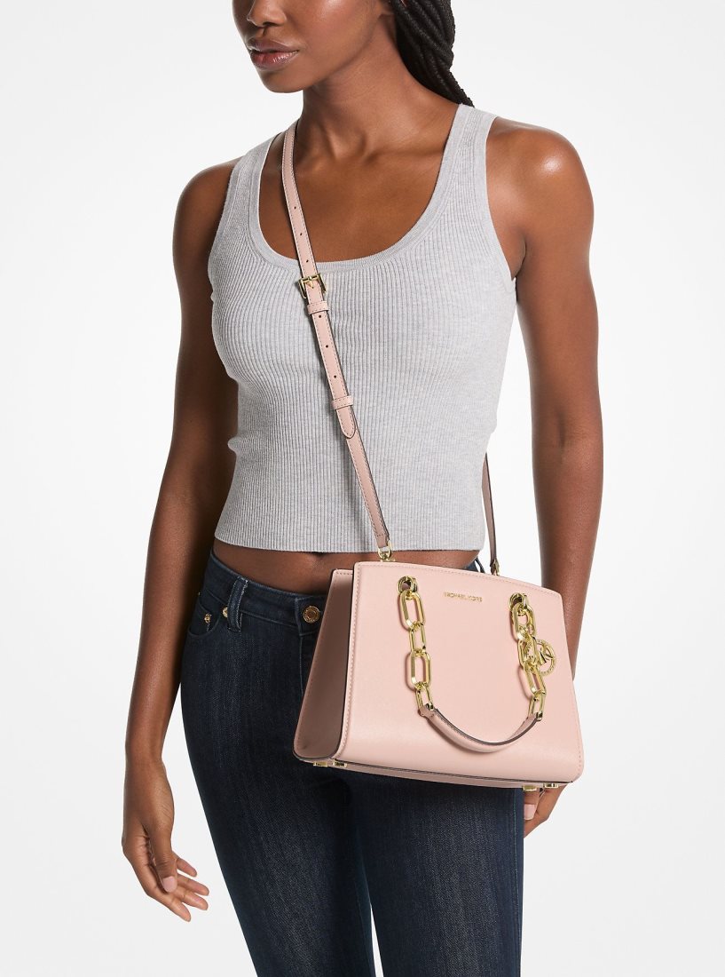 Cartable Michael Kors Cynthia Small Leather Satchel Femme Rose | 6082JIGMS