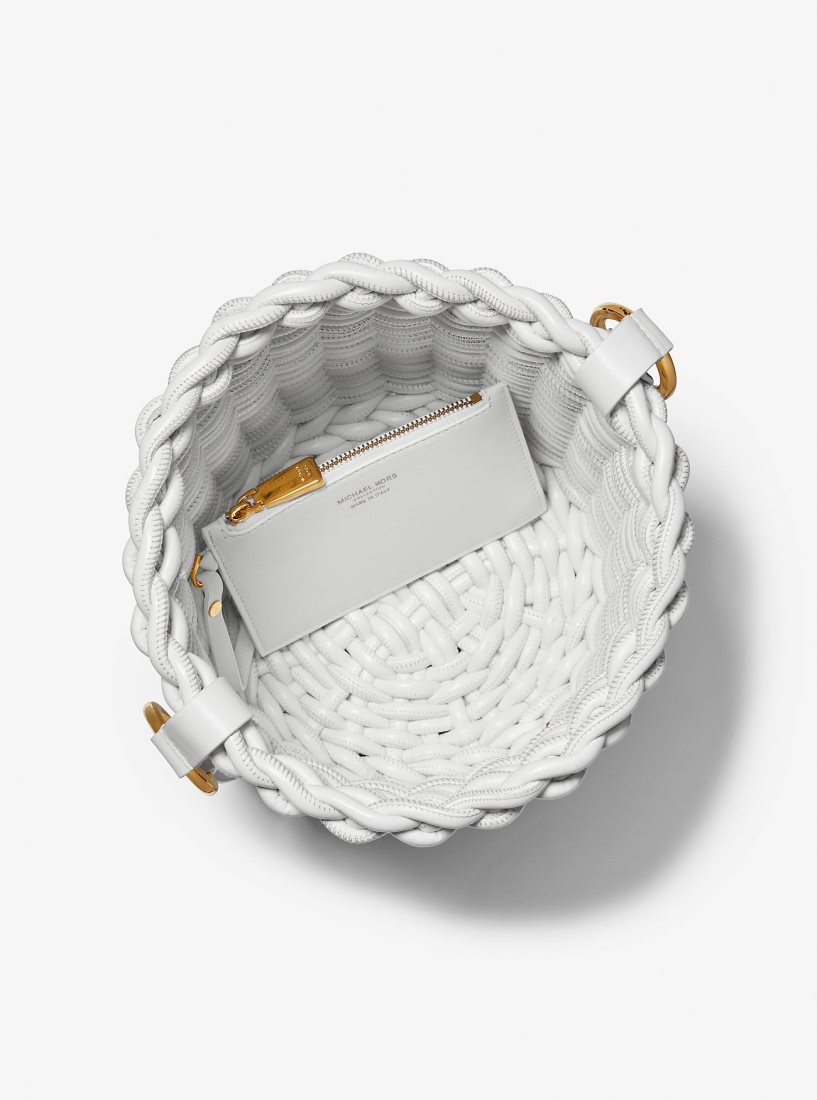 Cartable Michael Kors Julie Large Woven Leather Bucket Bag Femme Blanche | 0521RNAGX