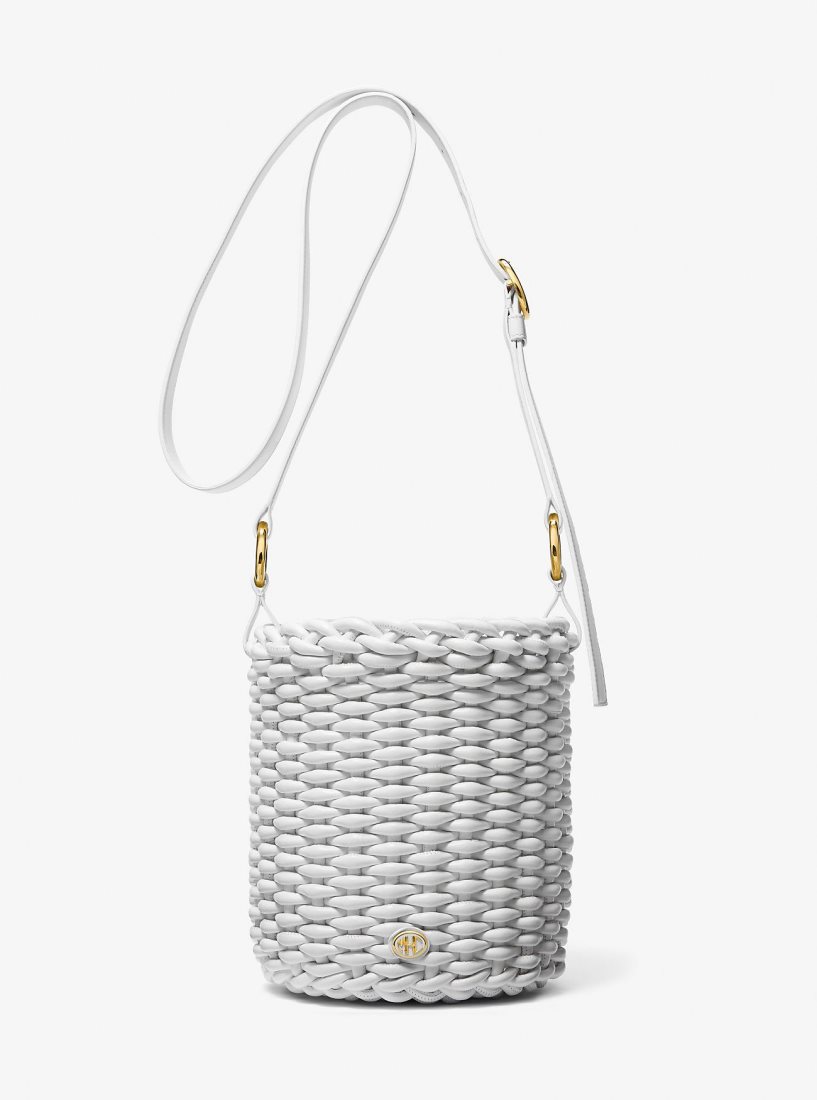 Cartable Michael Kors Julie Large Woven Leather Bucket Bag Femme Blanche | 0521RNAGX