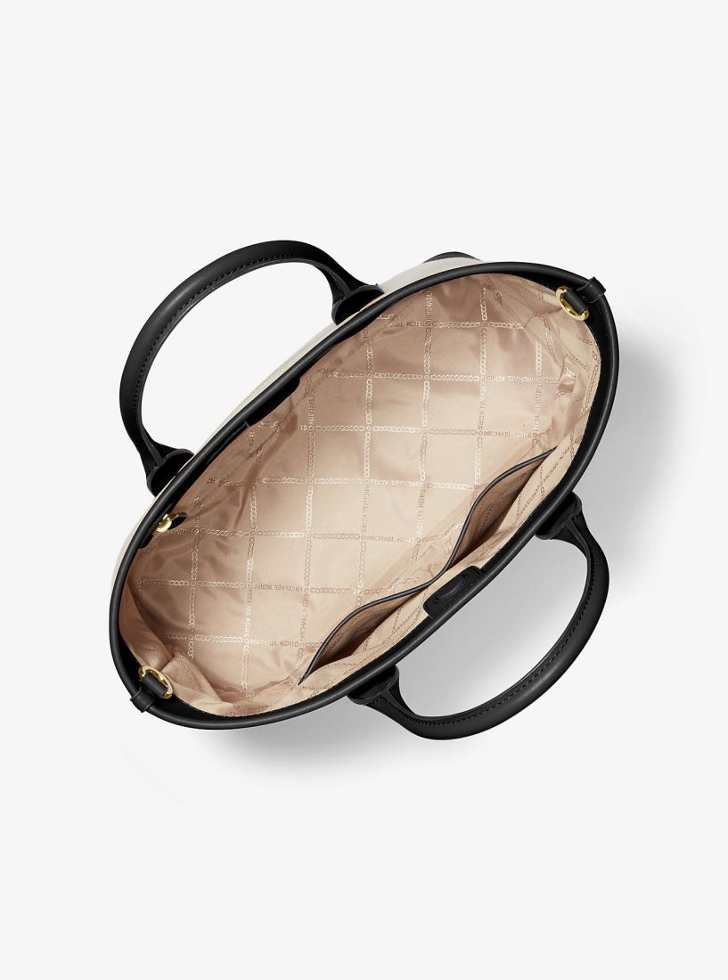 Cartable Michael Kors Luisa Medium Cotton Canvas Satchel Femme Beige Noir | 7302VINQF