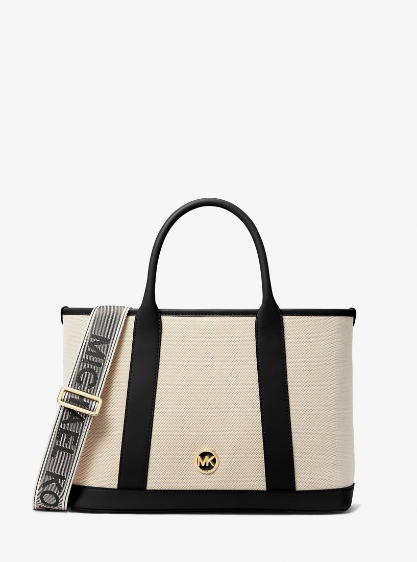 Cartable Michael Kors Luisa Medium Cotton Canvas Satchel Femme Beige Noir | 7302VINQF