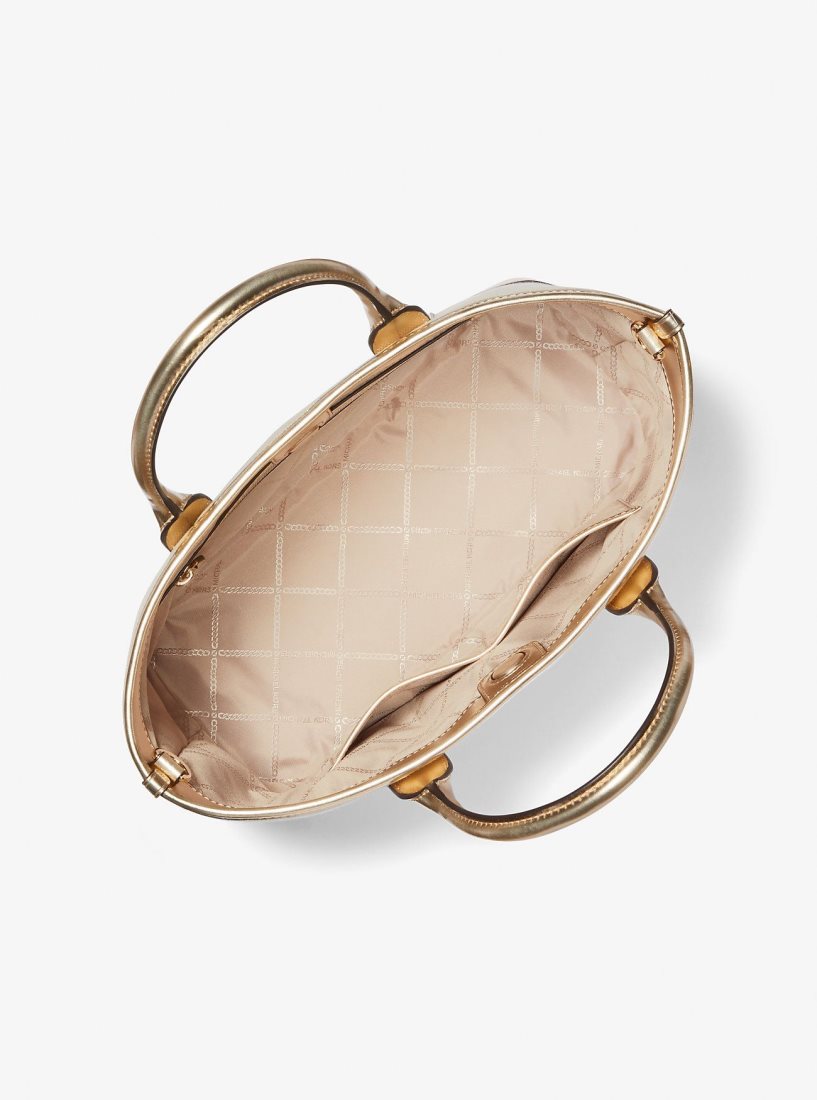 Cartable Michael Kors Luisa Medium Cotton Canvas and Metallic Satchel Femme Doré Beige | 4397HSWMP