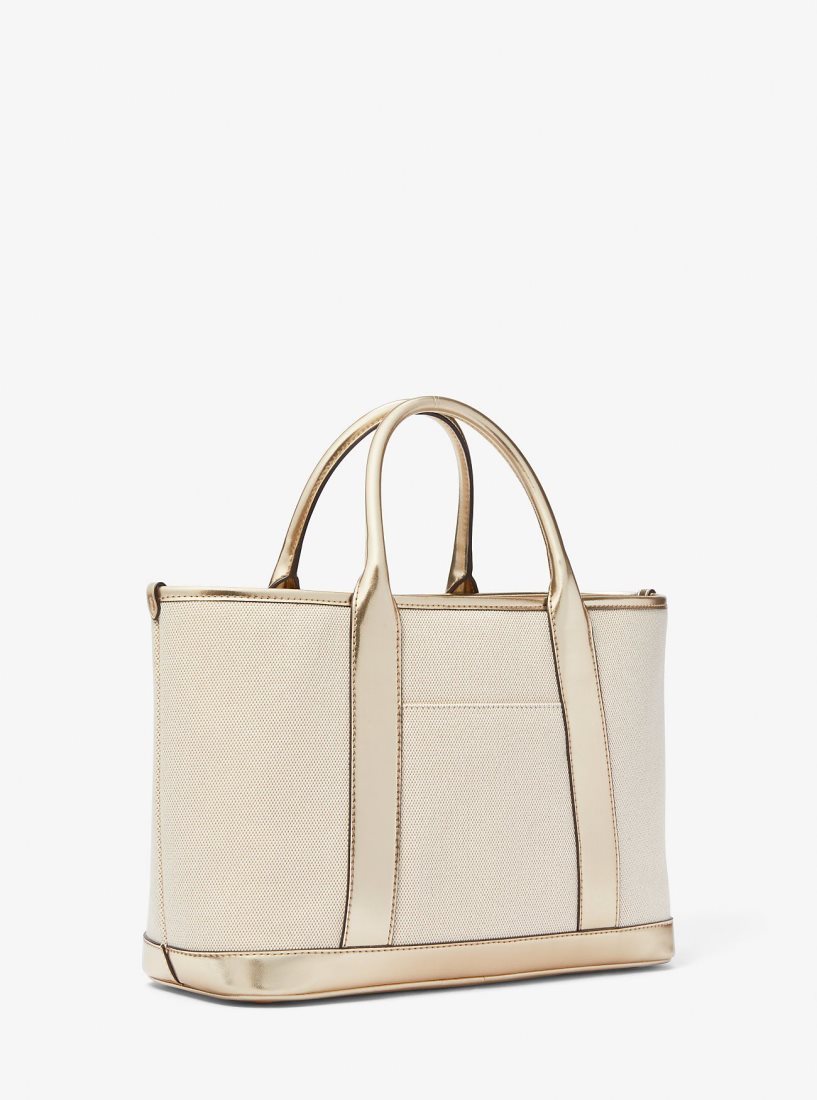 Cartable Michael Kors Luisa Medium Cotton Canvas and Metallic Satchel Femme Doré Beige | 4397HSWMP