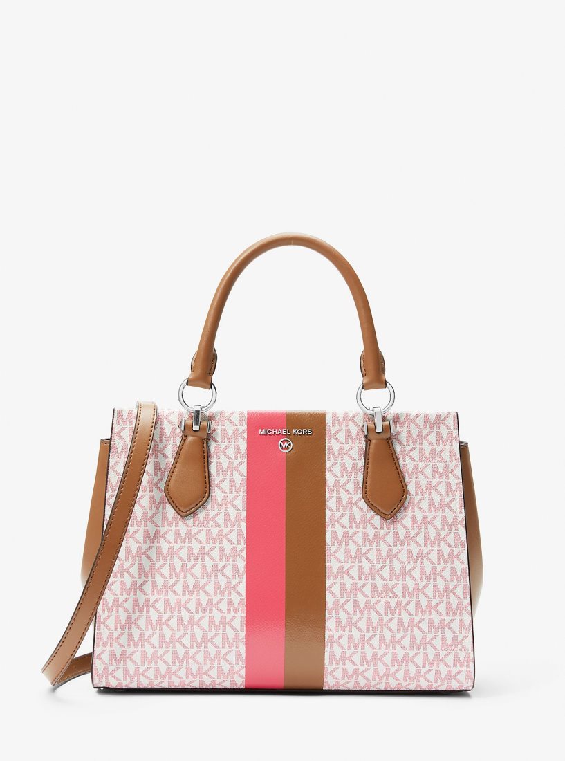 Cartable Michael Kors Marilyn Medium Logo Stripe Satchel Femme Rose Multicolore | 6302YSEOZ
