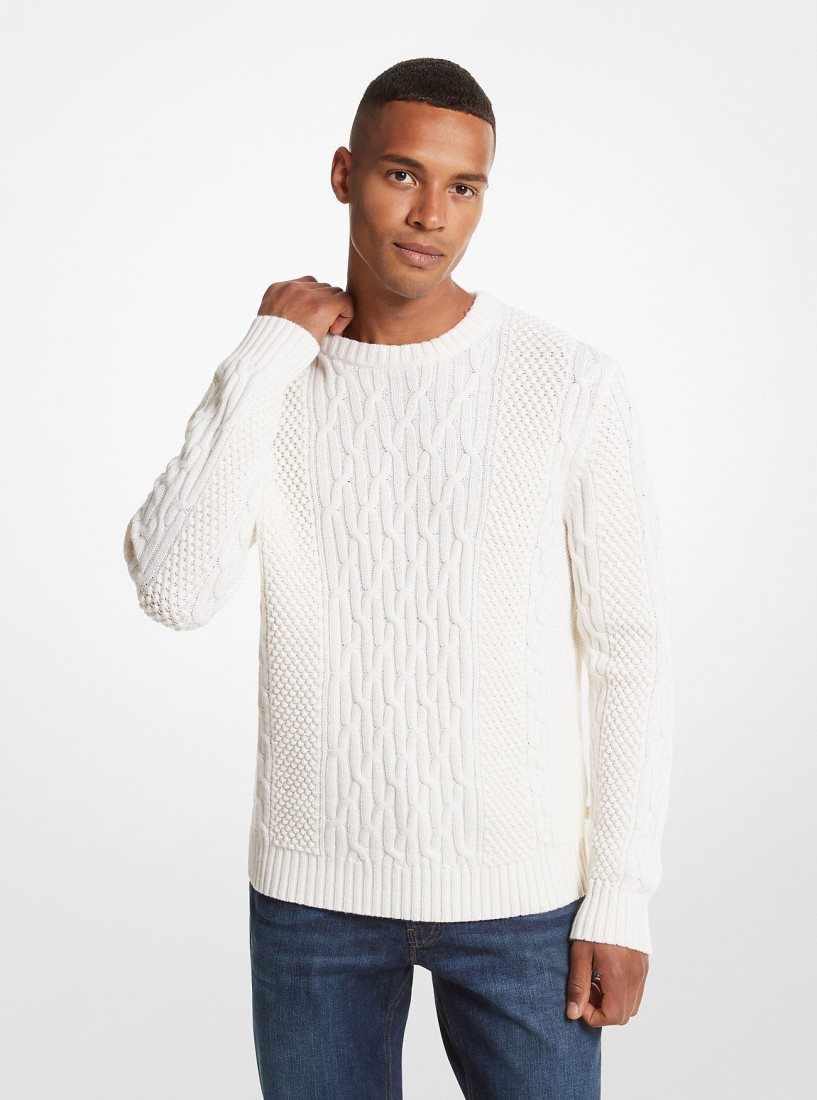 Chandails Michael Kors Cable Knit Sweater Homme Beige | 9510RUTQW