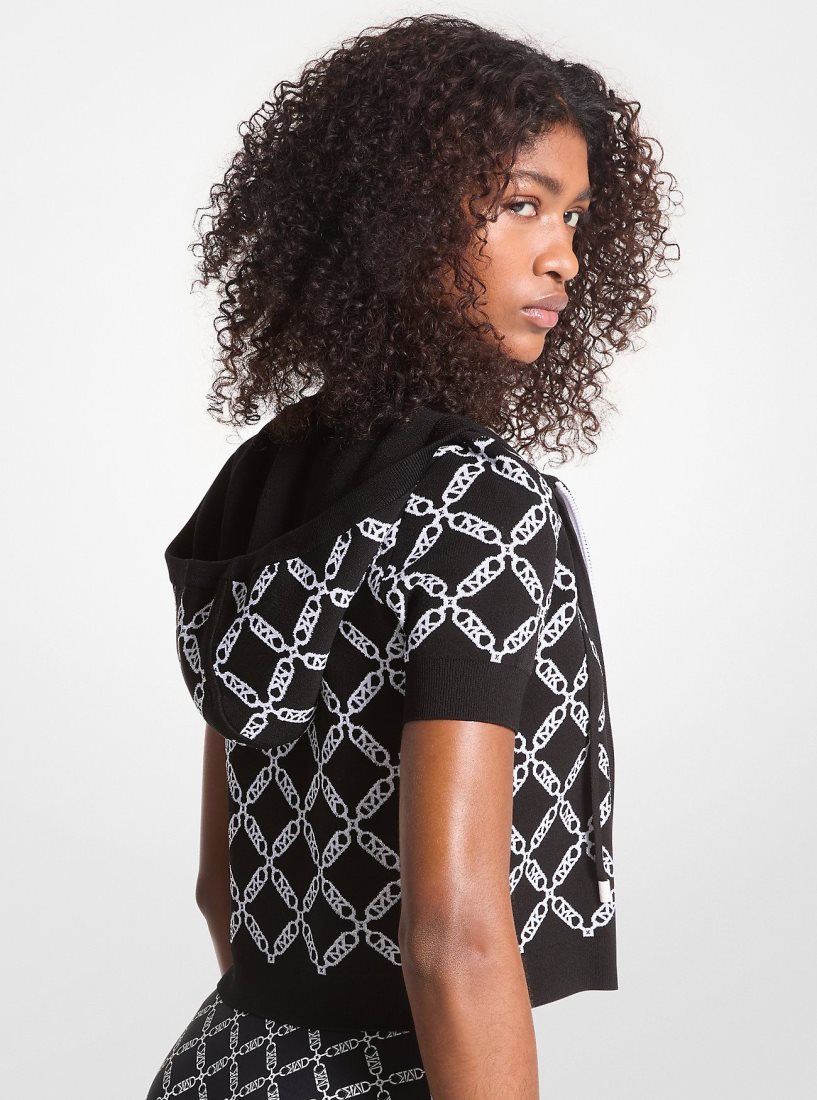 Chandails Michael Kors Empire Logo Jacquard Short-Sleeve Hoodie Femme Noir | 1023AMDQV